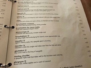 whiskykarte im ox and finch in glasgow