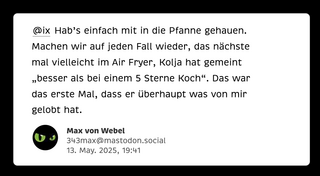 screenshot eines tröts von max von w. wie er mit css im browser gerendert wird