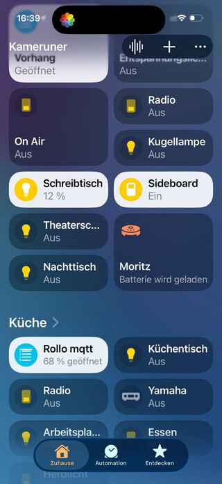 screenshot der home.app, der die home-bereiche kinderzimmer und küche zeigt