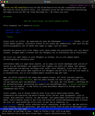 screenshot des lynx browsers der gerade wirres.net anzeigt